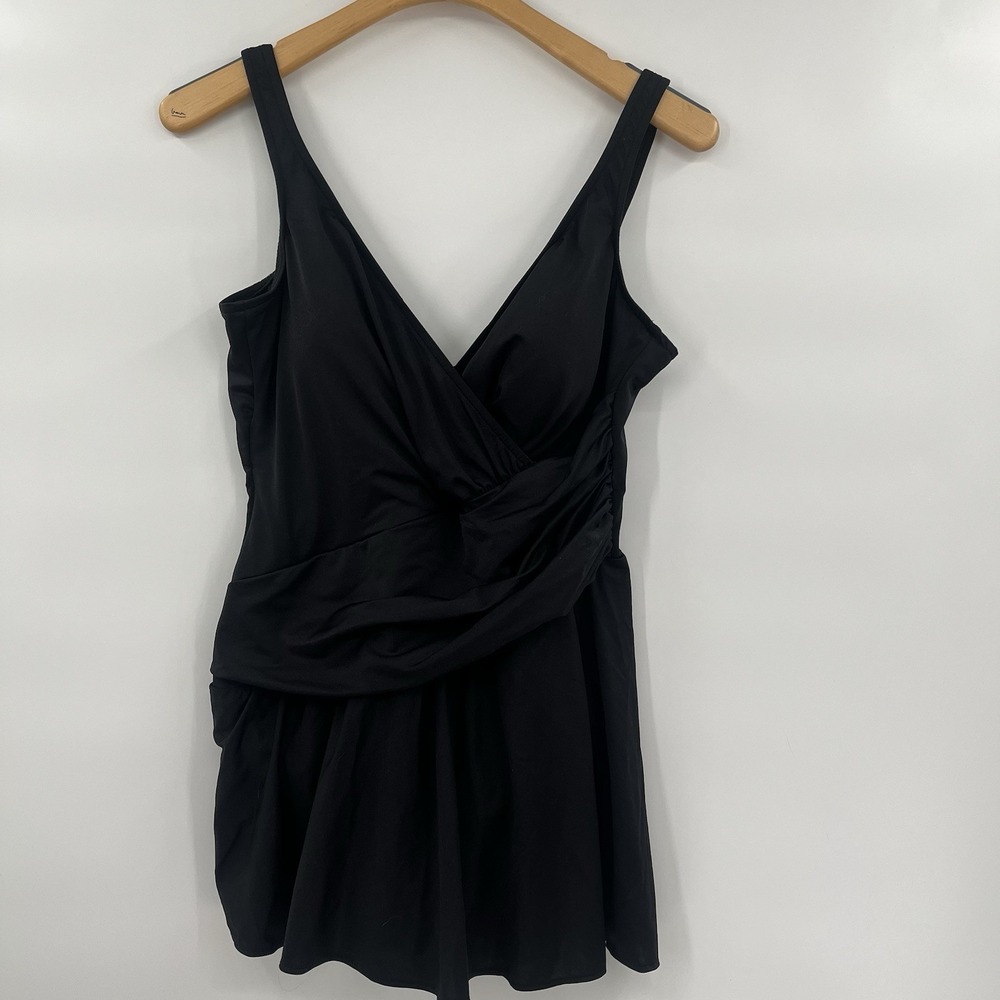 Orvis‎ Miracle Suit Love Knot Faux Wrap Swim Skirted Black Size 18